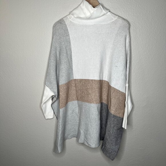 Joseph Ribkoff Womens Colorblock White Gray Knit Cowl Neck Poncho Sweater XS - Picture 7 of 11